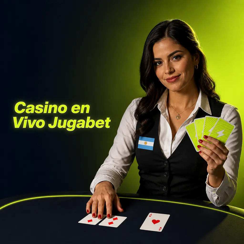 Crupier en vivo de Jugabet en mesa de casino con blackjack, ruleta, baccarat, póker y game shows transmitidos en HD.