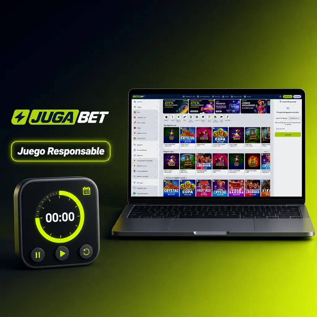 Panel de Jugabet mostrando herramientas de juego responsable: límites de depósito, autoexclusión y recordatorios de sesión
